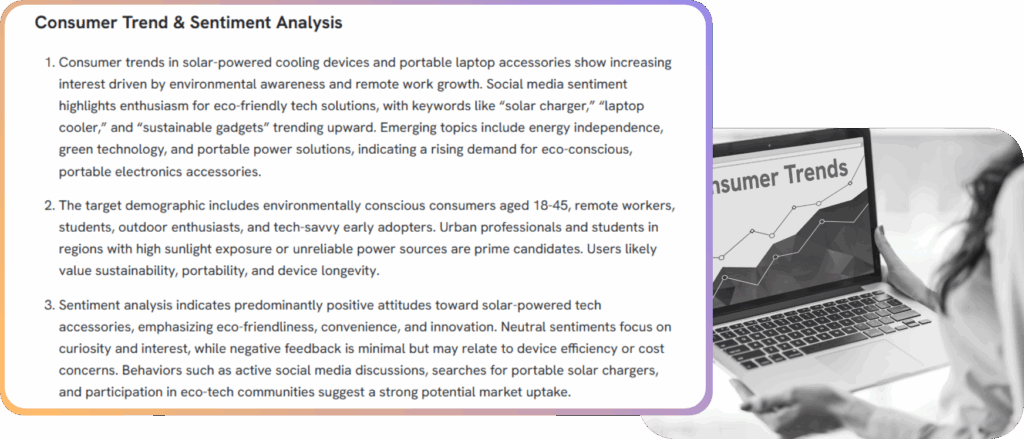 Consumer trend analysis highlighting growing interest in eco-friendly, portable energy solutions among remote and off-grid workers. Positive sentiment observed from sustainability-conscious consumers, driven by social media discussions and rising search trends.